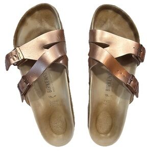 Birkenstock Yao Balance Beige Pink Sandals Metallic 42, Men 9, Women 10.5 / 11.